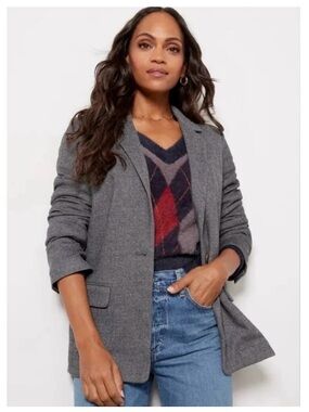 Faherty Dream Flannel Blazer Women's Size Medium Grey Organic Cotton